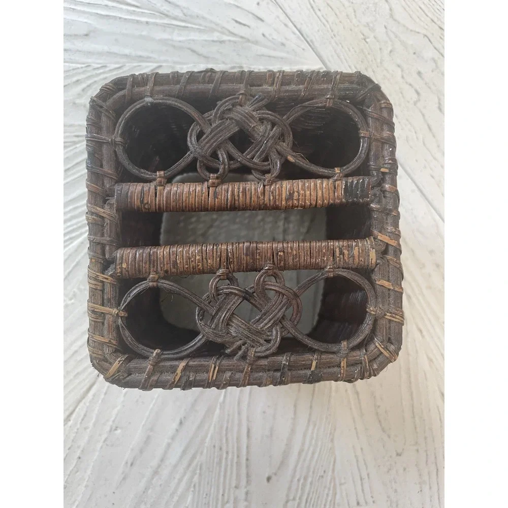 Vintage Rattan Tissue Box Cover Hand Woven Wicker‎ Brown